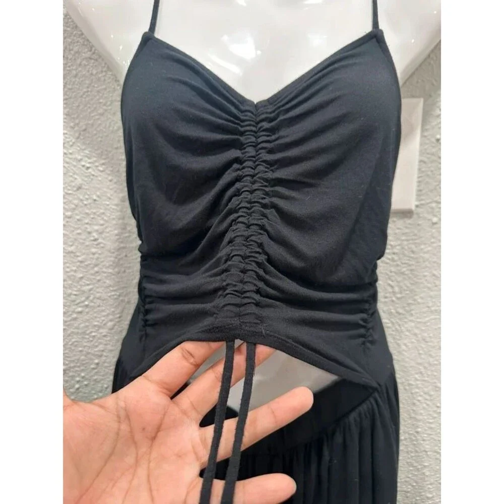 Free People Beach Black Jumpsuit Small Balloon Leg Cutout Strappy Stretch Loose